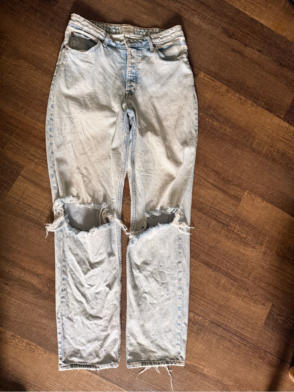 Abercrombie & Fitch Light Blue Straight-Leg Distressed Jeans